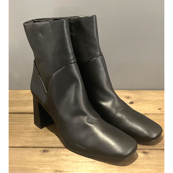 Nordstrom Rack Women's Naja Boots Size 9.5 Black Faux Leather Block Heel Zip Up - Picture 2 of 15